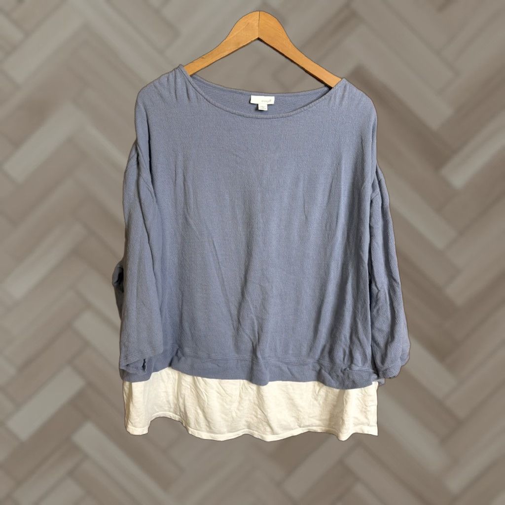 J. Jill J. Jill Blouse Shirt Womens Plus 2X Blue Knit Crew Neck Long Sleeve Button Front Tunic Top Size XXL / US 16-18 / IT 52-54 - 1 Thumbnail