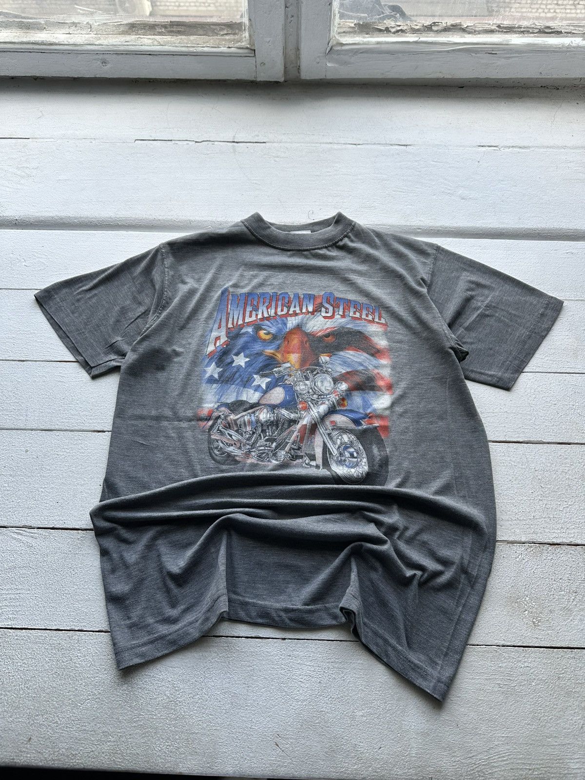 Vintage 🚨VNTG AMERICAN STEEL RARE BIG LOGO FADED HARLEY STYLE Size US M / EU 48-50 / 2 - 1 Thumbnail