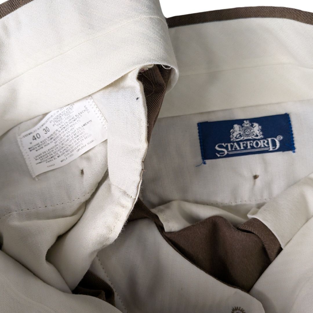 Stafford Stafford Brown Cuffed Pleated Pants w/ Offset Buttonhole Size US 40 / EU 56 - 3 Thumbnail