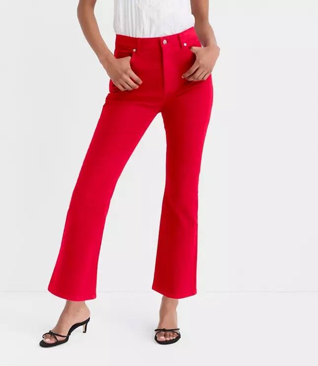 Loft LOFT Bright Red High-Rise Flare Jeans size 26 (2) Size 26" / US 2 / IT 38 - 1 Thumbnail