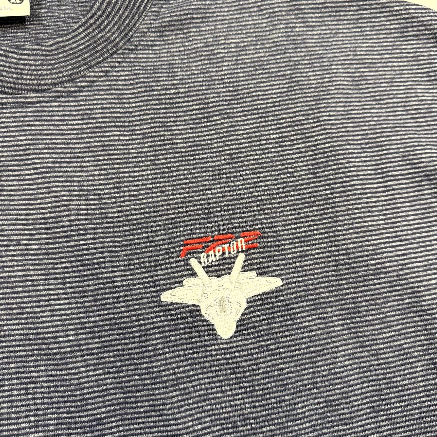 Vintage King Cotton Shirt Mens XL Blue Striped F-22 Raptor Aircraft Graphic Tee Military Size US XL / EU 56 / 4 - 2 Thumbnail