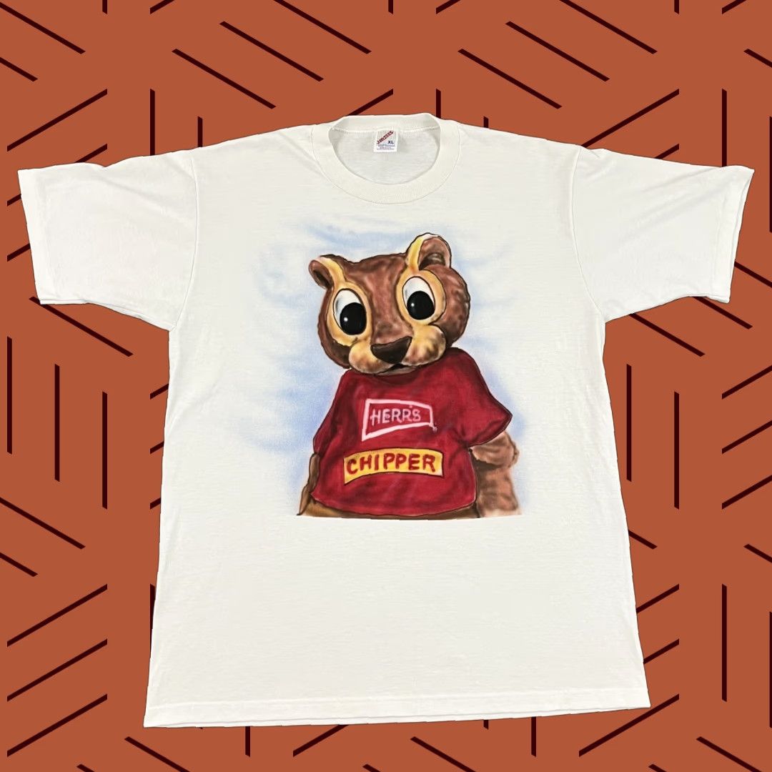 Jerzees VINTAGE Herr's Shirt Men XL Chipper The Chipmunk Mascot White Graphic Tee 90s Size US XL / EU 56 / 4 - 1 Thumbnail