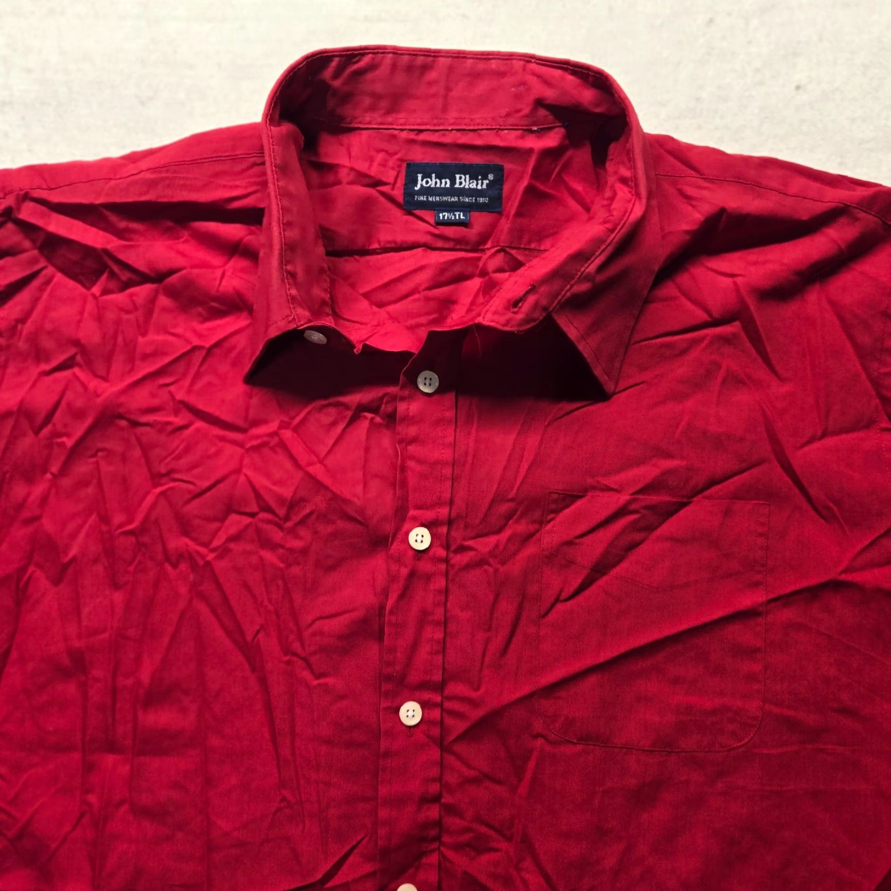 Blair John Blair Shirt Button-Up Solid Red Long Sleeve Adult Men 17.5 Regular Red Boys Mens Girls Size US XL / EU 56 / 4 - 3 Thumbnail