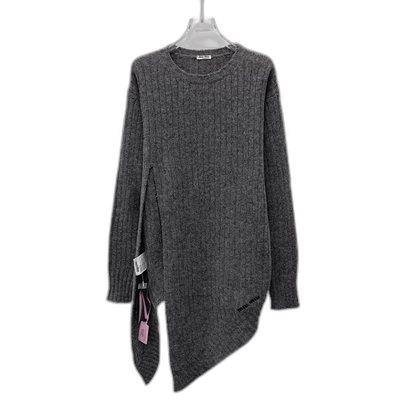Prada MiuMiu Dark Gray Asymmetric Knit Sweater Size S / US 4 / IT 40 - 1 Thumbnail