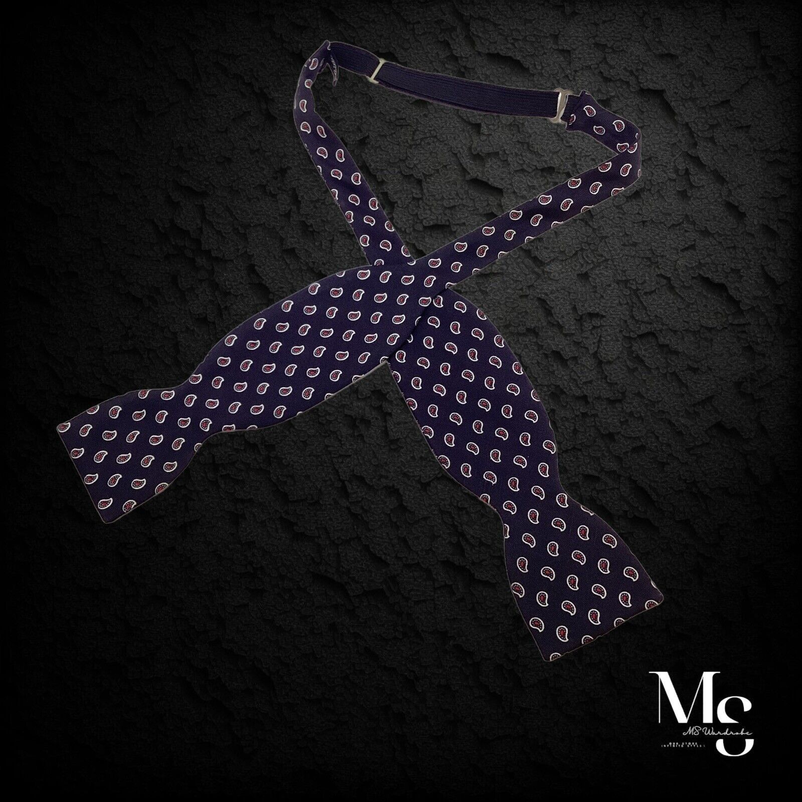 Other Beautiful Navy Blue Paisley Adjustable Self Bow Tie Silk W: Size ONE SIZE - 1 Thumbnail