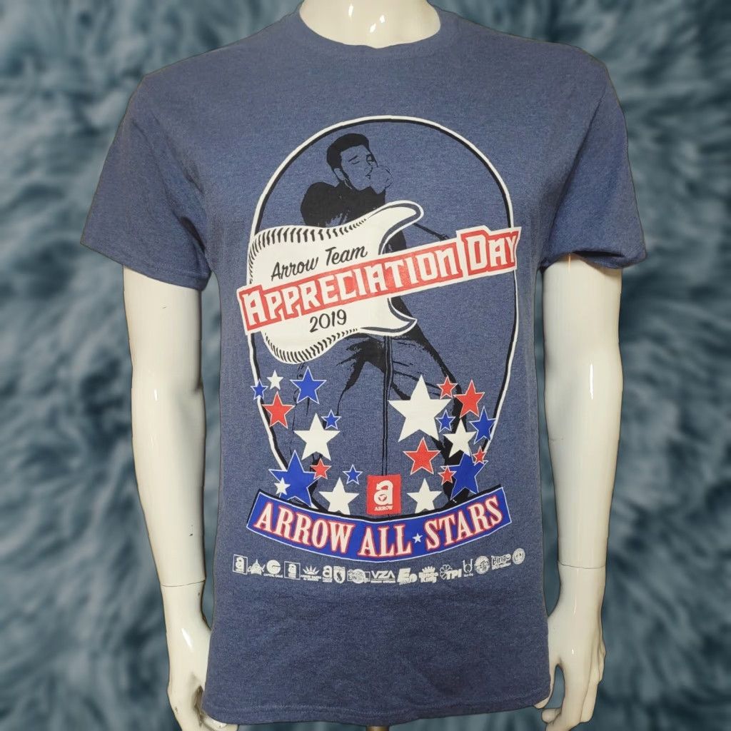 Jerzees JERZEES T-Shirt Arrow Bingo All-Stars Elvis Rock N Roll Medium Mens Graphic Tee Crew Neck Short Sleeve Gray / Blue Cotton Blend Size US M / EU 48-50 / 2 - 1 Thumbnail