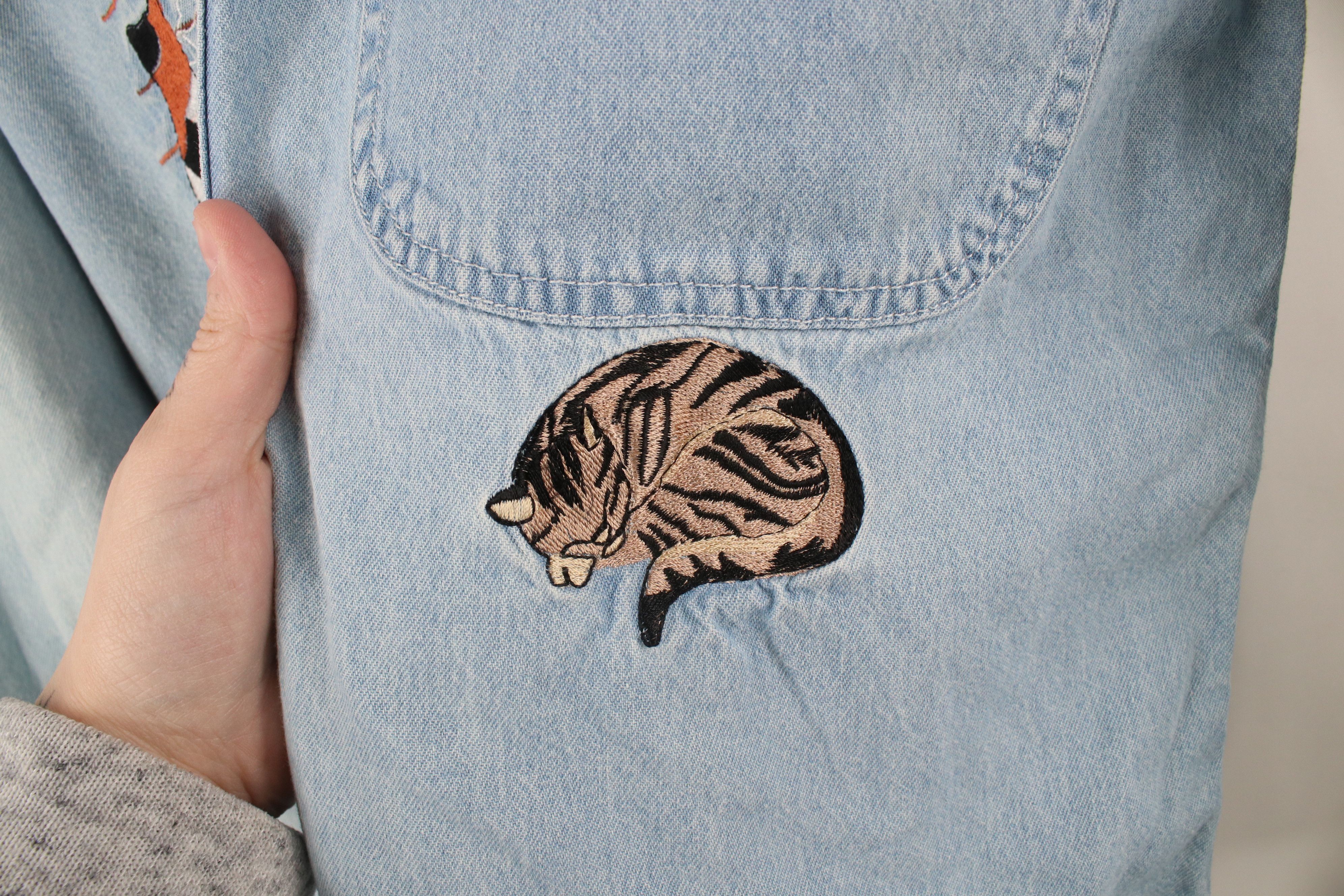 Vintage Vintage 90s Streetwear Cat Kitten Denim Jean Button Shirt Size L / US 10 / IT 46 - 5 Thumbnail