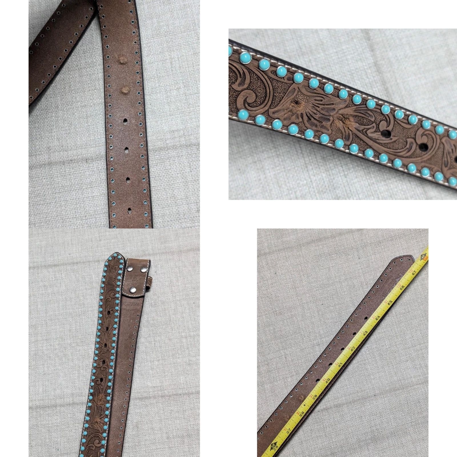 Vintage VINTAGE western belt Nocona brown leather 42 studded buckle floral cowhide belt width 1-1/2 Men Mens Size 42 - 8 Thumbnail
