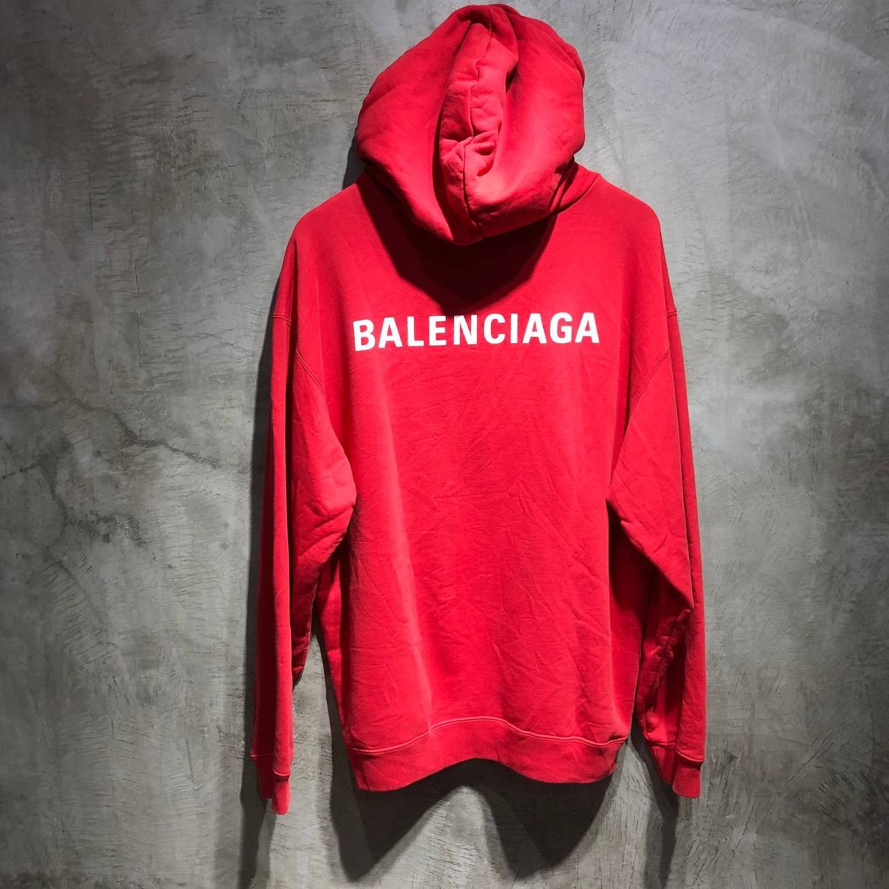 image of Balenciaga Spell Out Logo Pull Over Hoodie in Red, Men's (Size XL)