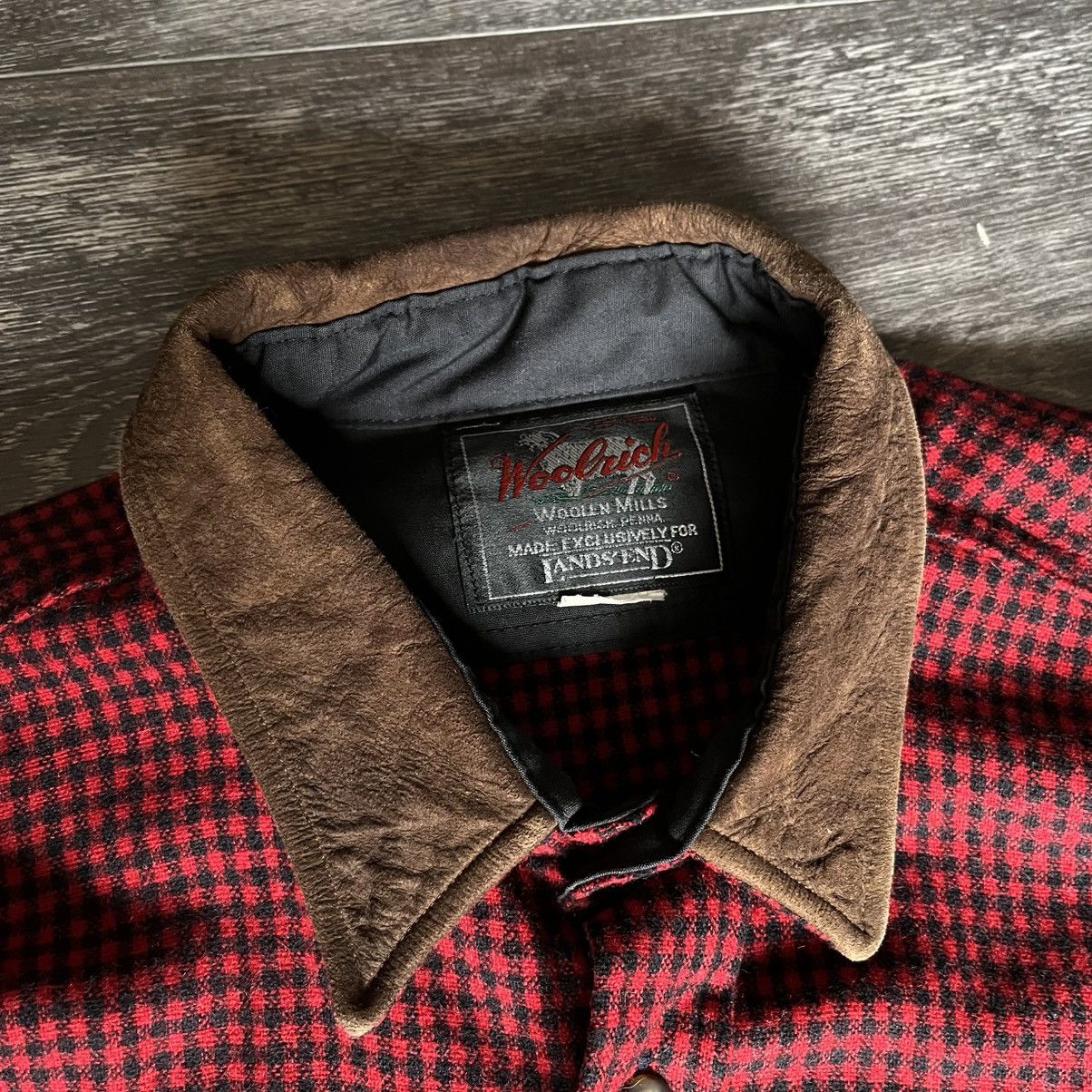 Woolrich Woolen Mills Vintage 1990s Woolrich Land’s End Leather Collar Check Shirt Size US XL / EU 56 / 4 - 4 Thumbnail