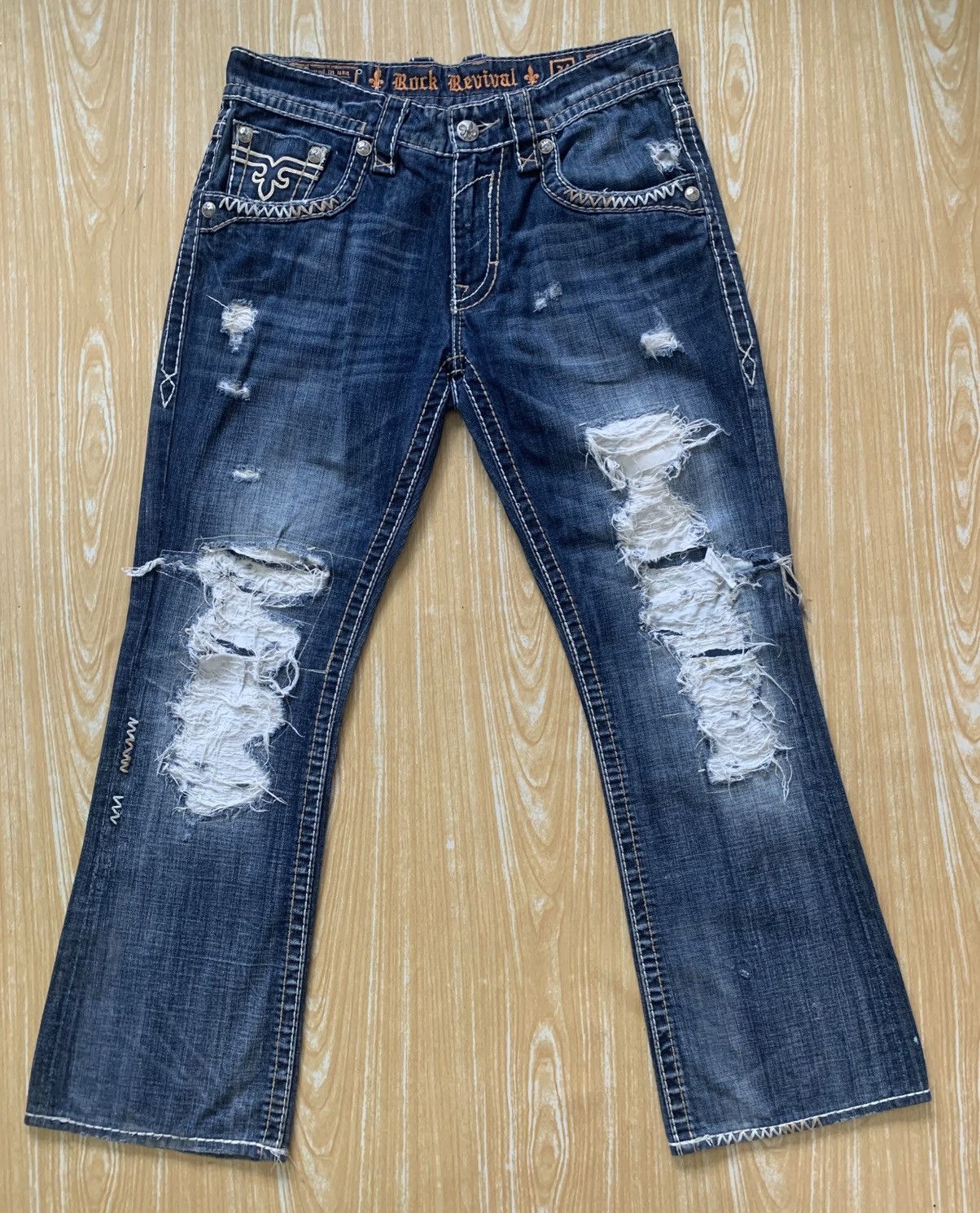 Rock Revival Rare.. Distressed Rock Revival Slim Boot Flare Jeans Pants Size US 34 / EU 50 - 2 Thumbnail