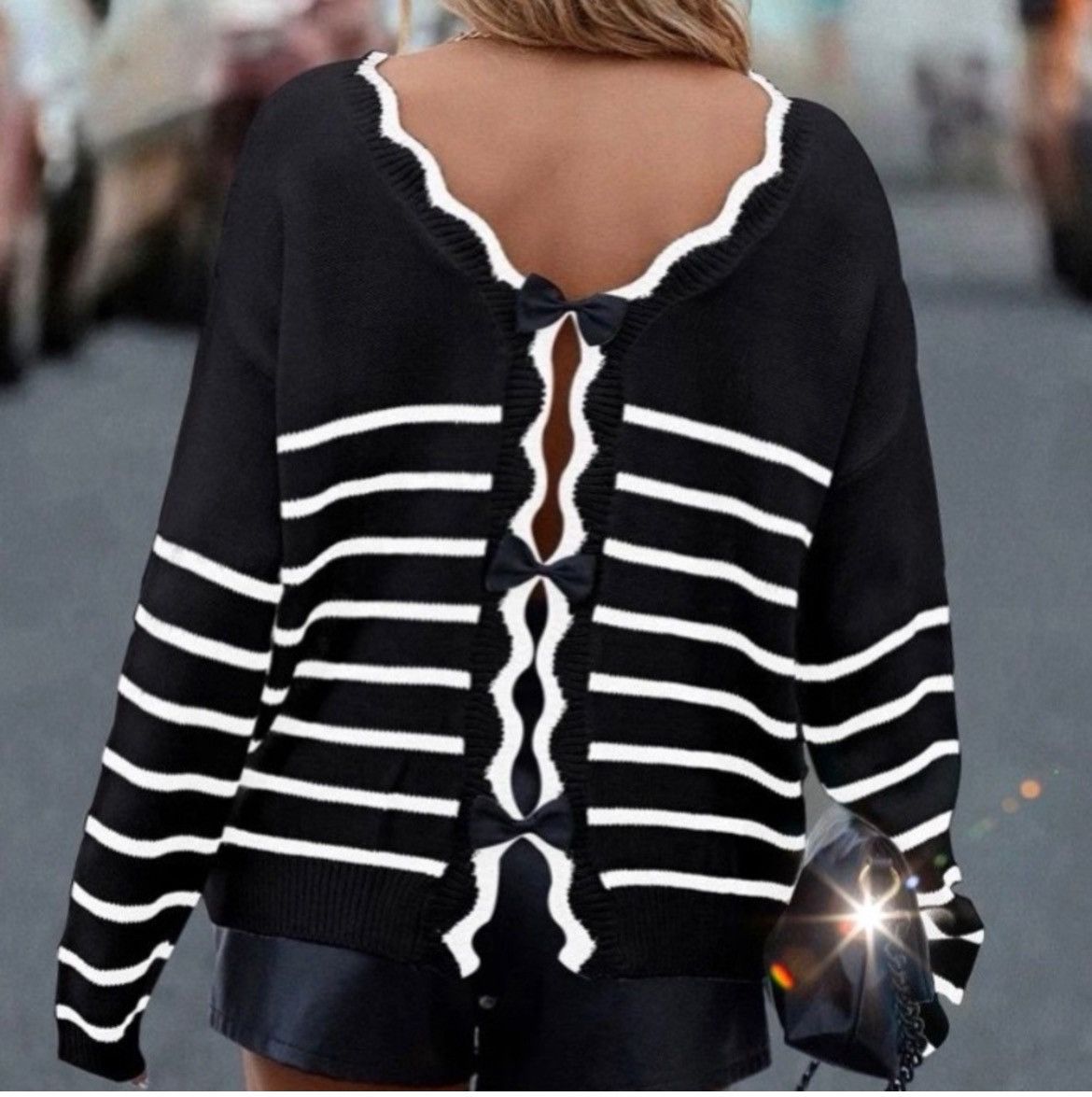 Designer × Other NWT, Lavishly Paris Scallop Trim Bowknot Back Sweater Size M / US 6-8 / IT 42-44 - 3 Thumbnail