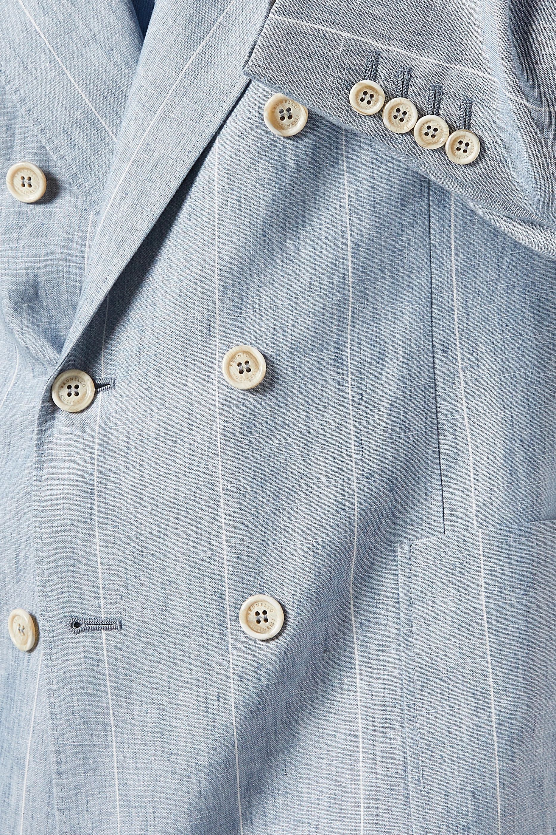 Brunello Cucinelli o1y0526 Double-breasted Blazer in Sky Blue/White Size US L / EU 52-54 / 3 - 2 Thumbnail