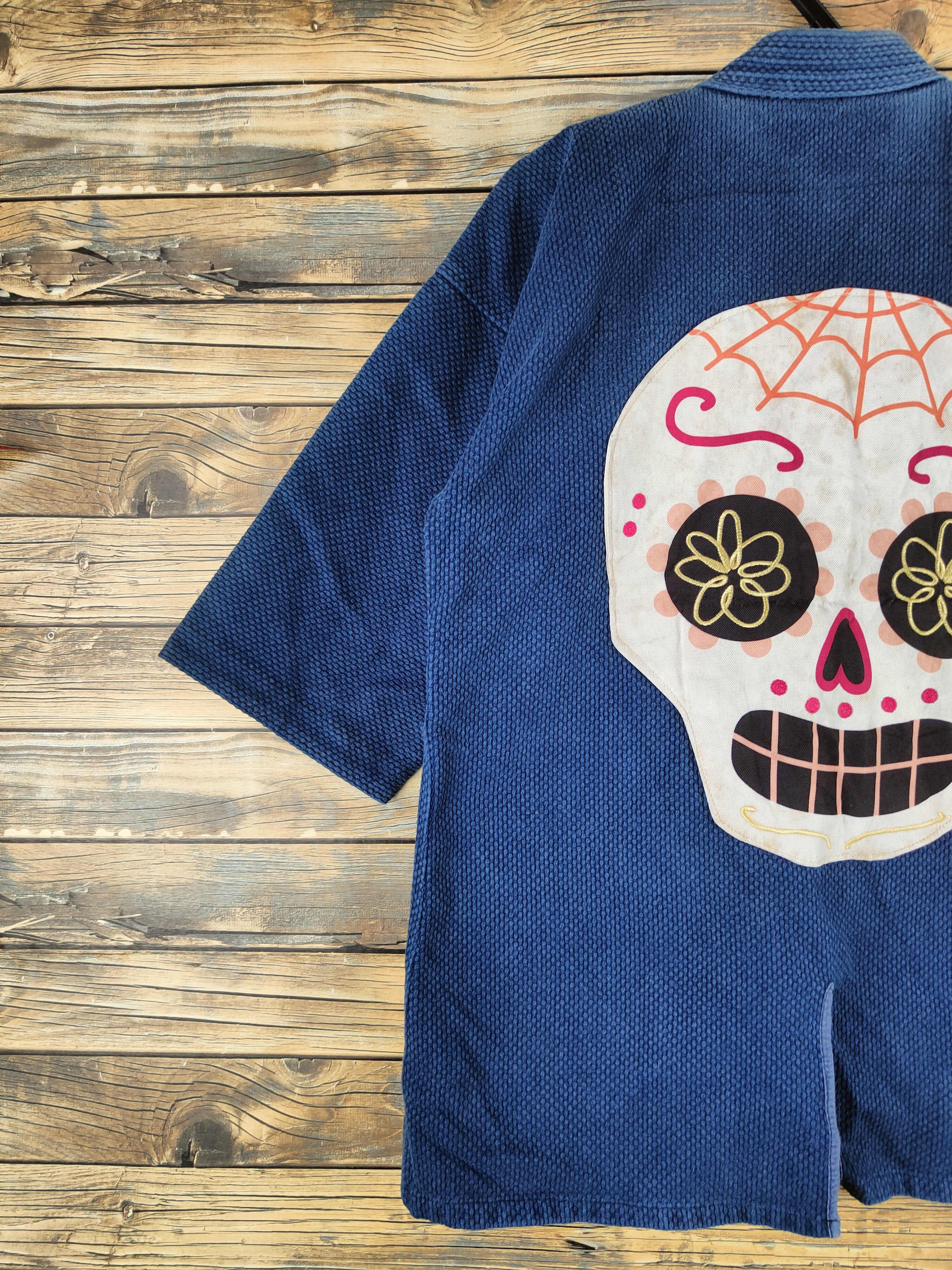 Japanese Brand DL Japan vintage skull Blue indigo Kimono #46-150 Size US M / EU 48-50 / 2 - 2 Thumbnail