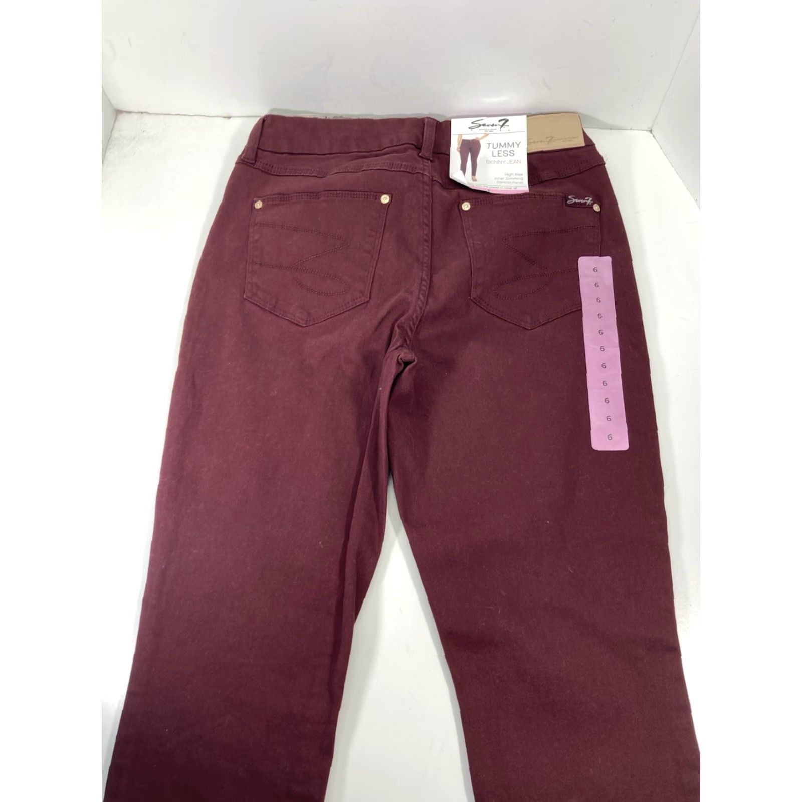 Vintage Seven7 Tummy Less Skinny Jeans Women 6 30X31 Maroon Denim High Rise Stretch NWT Size 28" / US 6 / IT 42 - 7 Thumbnail