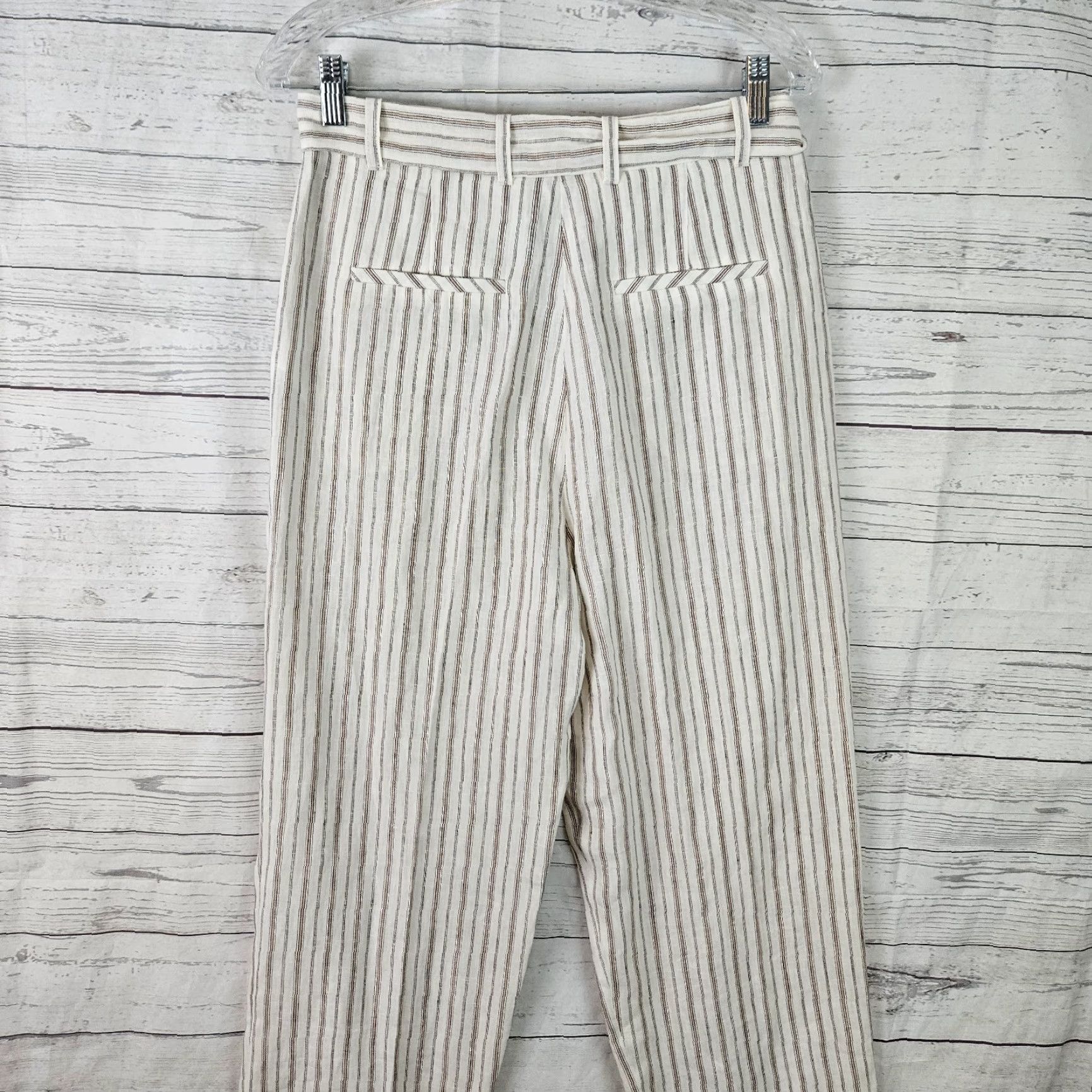 Vintage Caroll Paris Womens Linen Pants Sz 38 White Brown Striped High Rise Belted Linen Pants Women 38 Striped High Rise Belted Size 26" / US 2 / IT 38 - 4 Thumbnail
