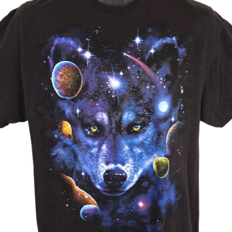 Vintage Space Wolf T Shirt Mens Size Large Black Outer Space Universe Planets Nature Tee Size US L / EU 52-54 / 3 - 2 Thumbnail