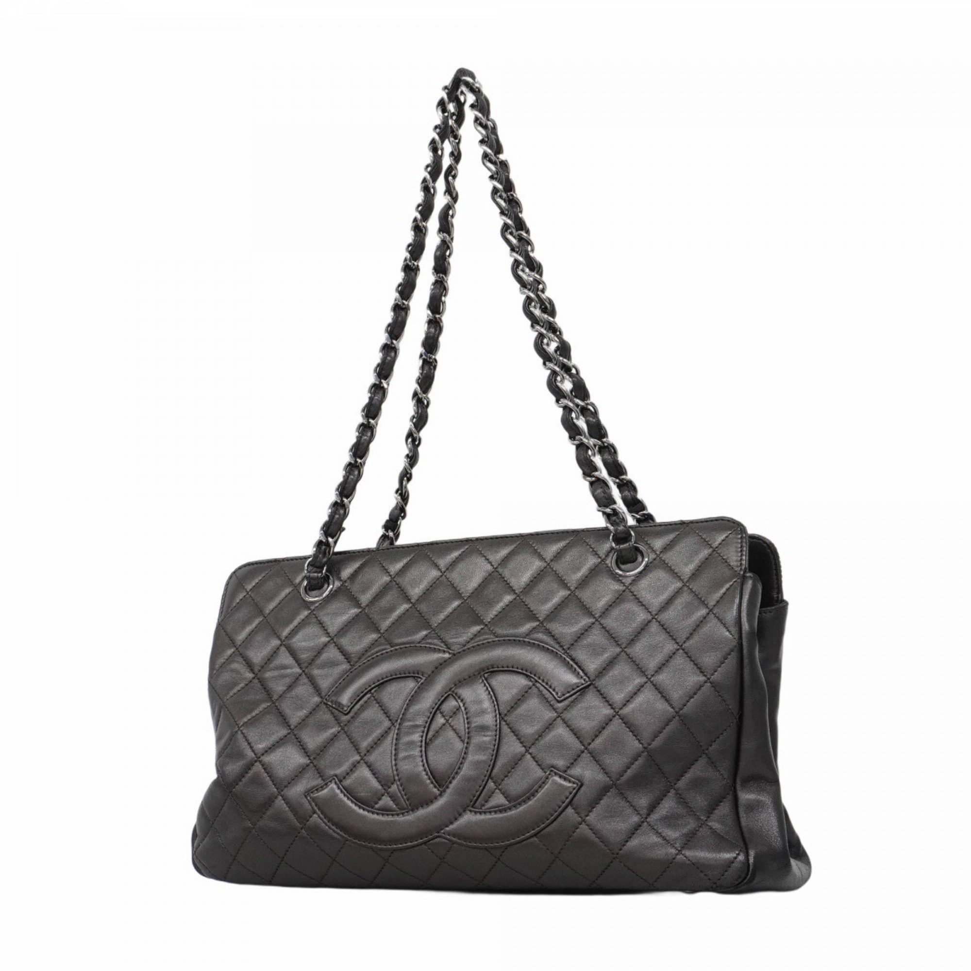 Chanel Shoulder Bag Matelasse Chain Lambskin Dark Brown Women's