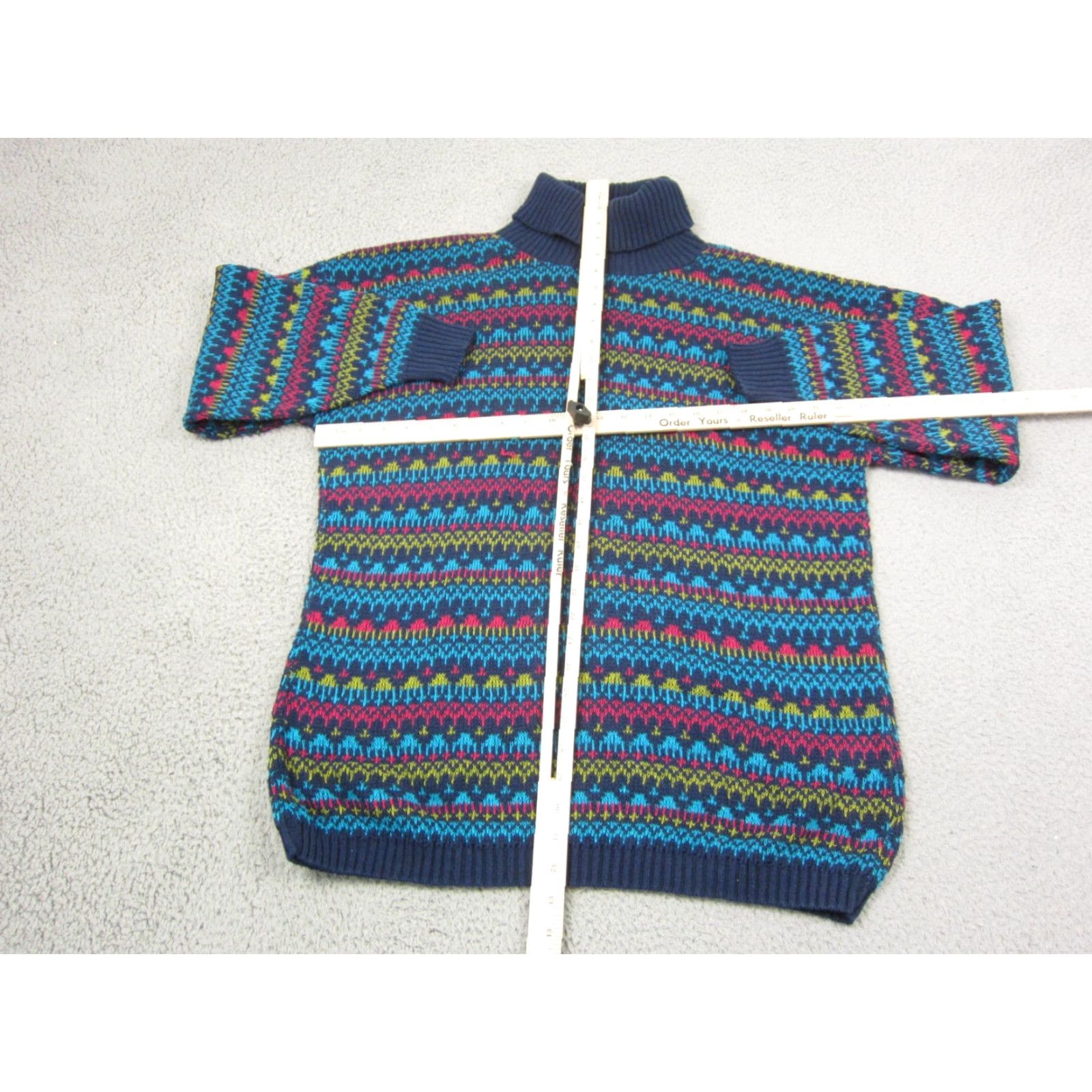 Vintage Dominic & Maria Sweater Womens M Blue Fair Isle Turtleneck Pullover Vintage 90s Casual Knit Cotton USA Womens Size M / US 6-8 / IT 42-44 - 6 Thumbnail