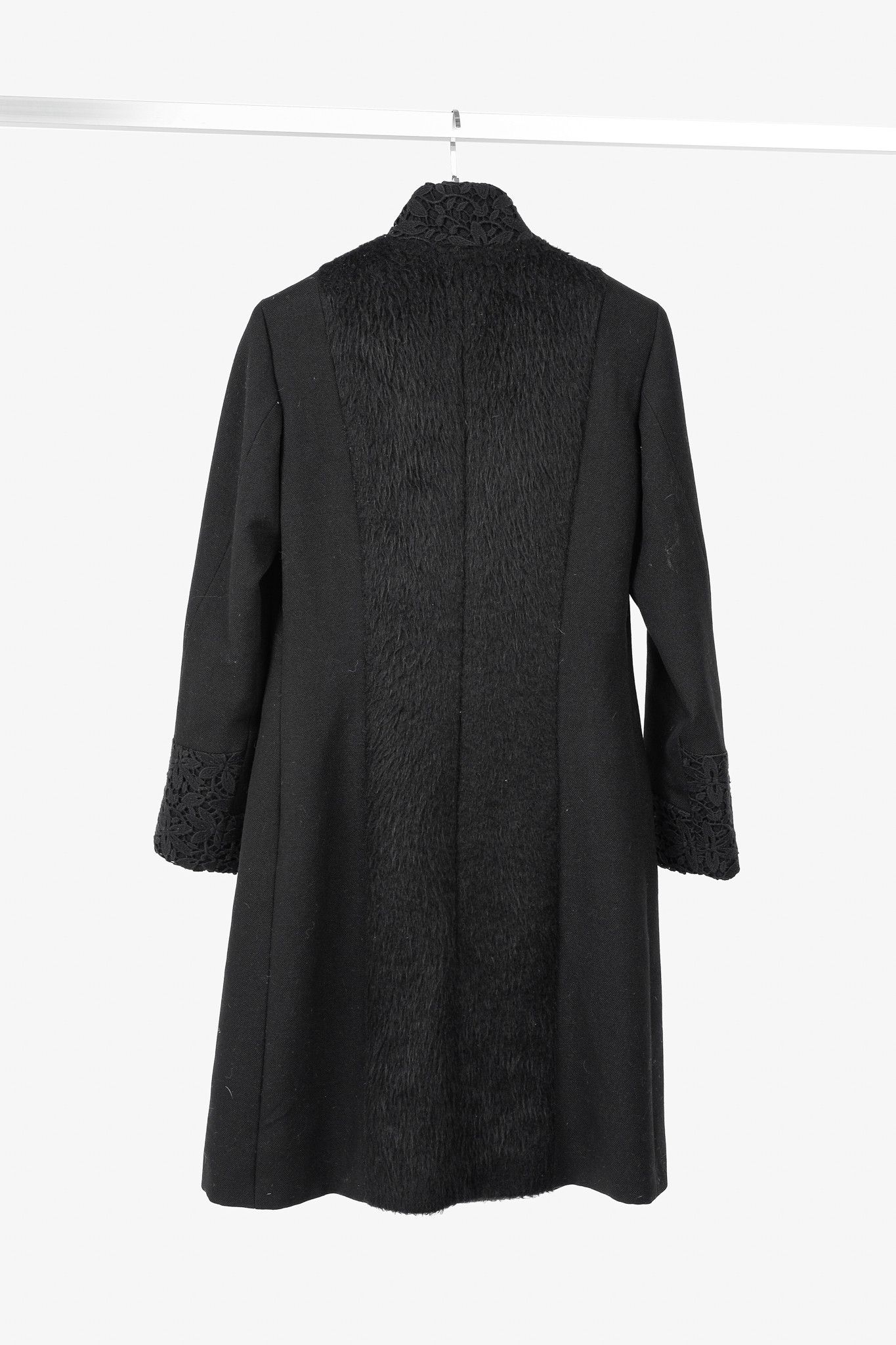 Versus Versace Versus Versace Black Fuzzy Wool Lace-Trim Coat Size S / US 4 / IT 40 - 2 Thumbnail