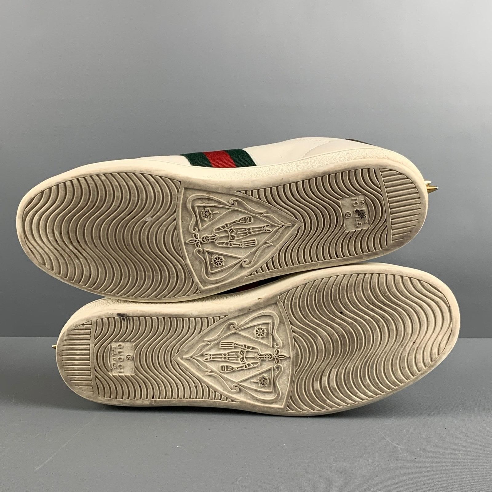 Gucci GUCCI 10 White Green & Red Leather Ribbon Low Top Sneakers Size US 10 / IT 40 - 6 Thumbnail