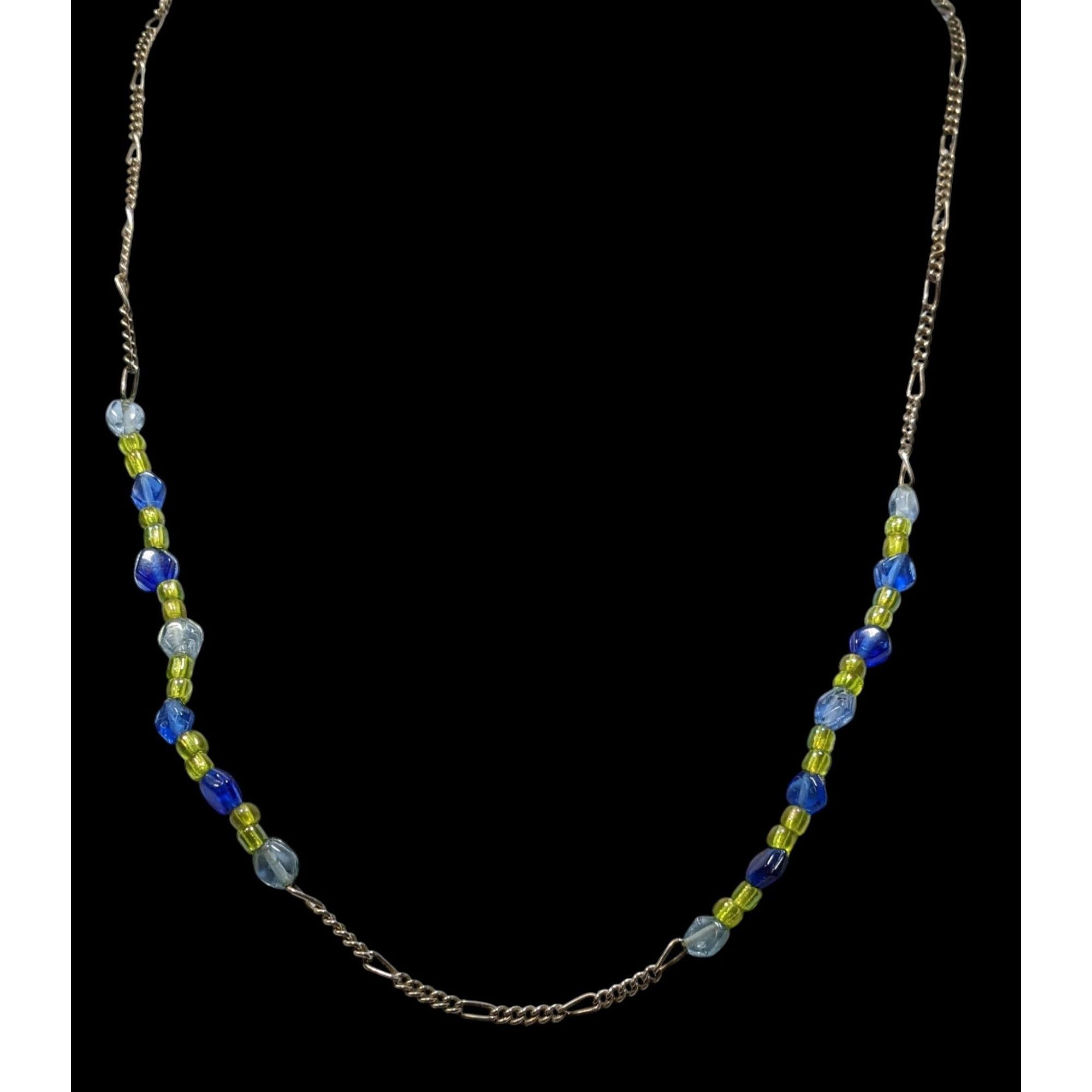 Other Handcrafted Blue & Green Glass Beaded Necklace On Silver Ton Size ONE SIZE - 2 Thumbnail
