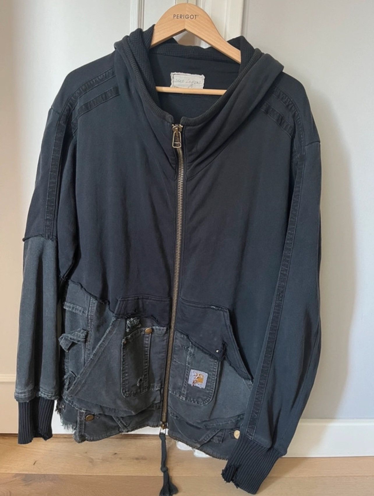 Greg Lauren 50/50 Black Fleece Canvas High Tech Track Jacket - Main Image