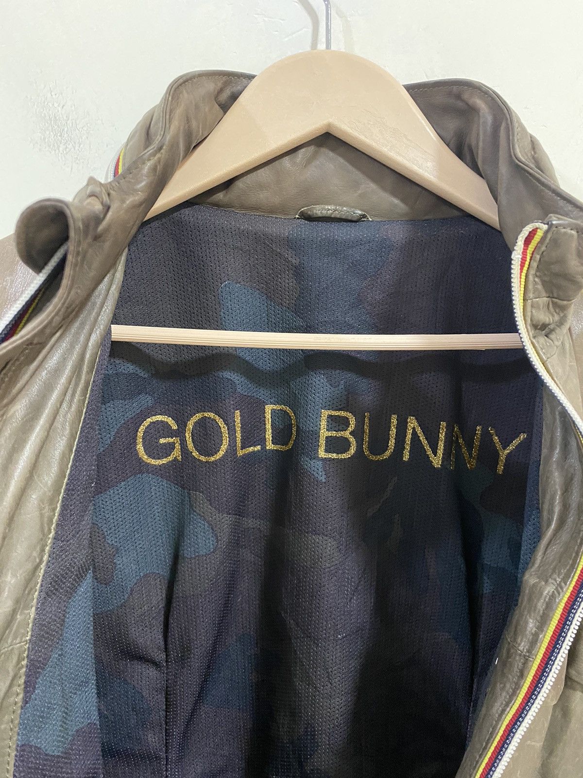 Designer × Vintage Gold Bunny Mens Leather Biker Motorcycle Bomber Jacket Italy Size US S / EU 44-46 / 1 - 3 Thumbnail