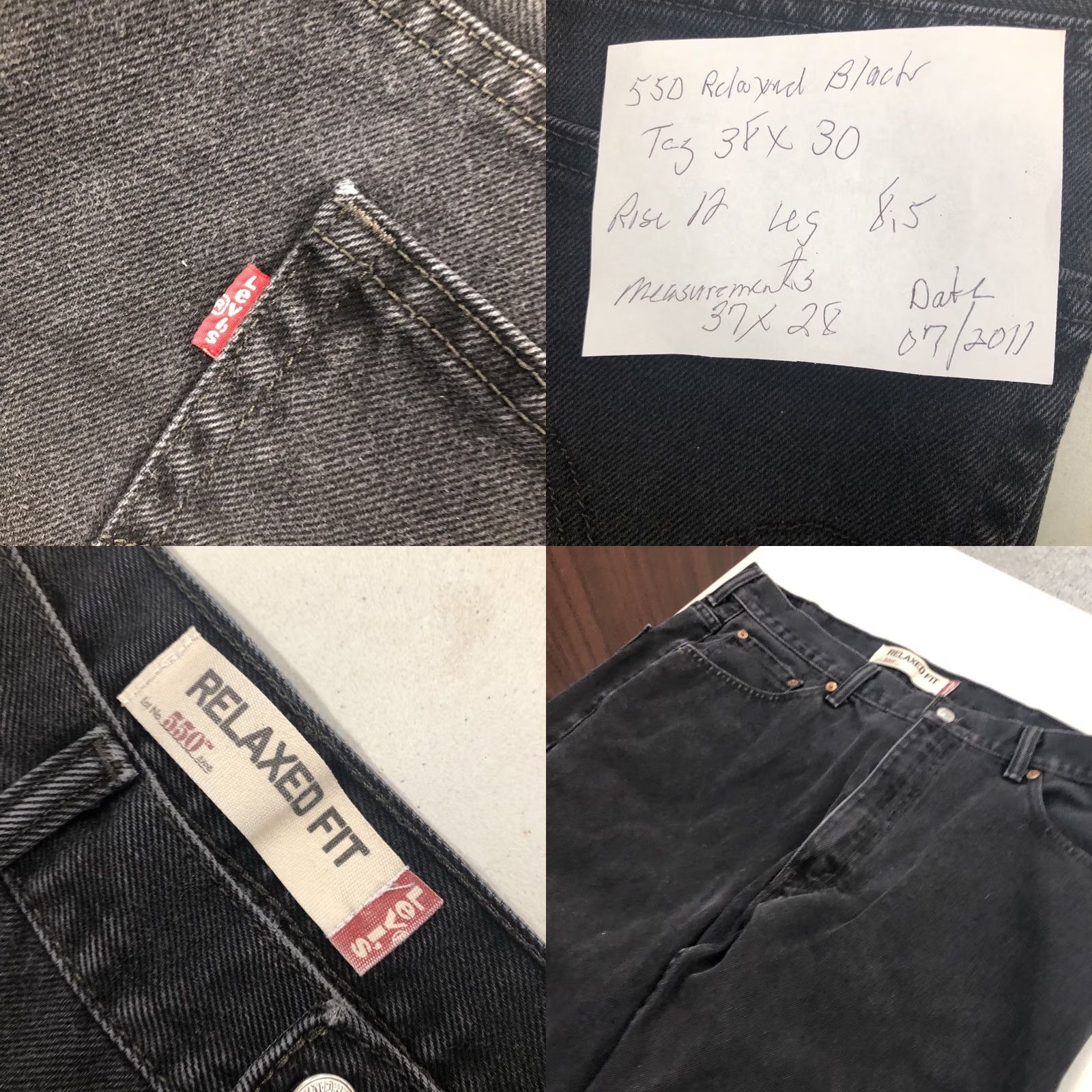 Levi's Levi's Jeans 550 37x28 Black Relaxed Straight 100% Cotton Denim Mens Regular Waist 37 Inseam 28 - Dark Wash Vintage No Size US 37 - 8 Thumbnail