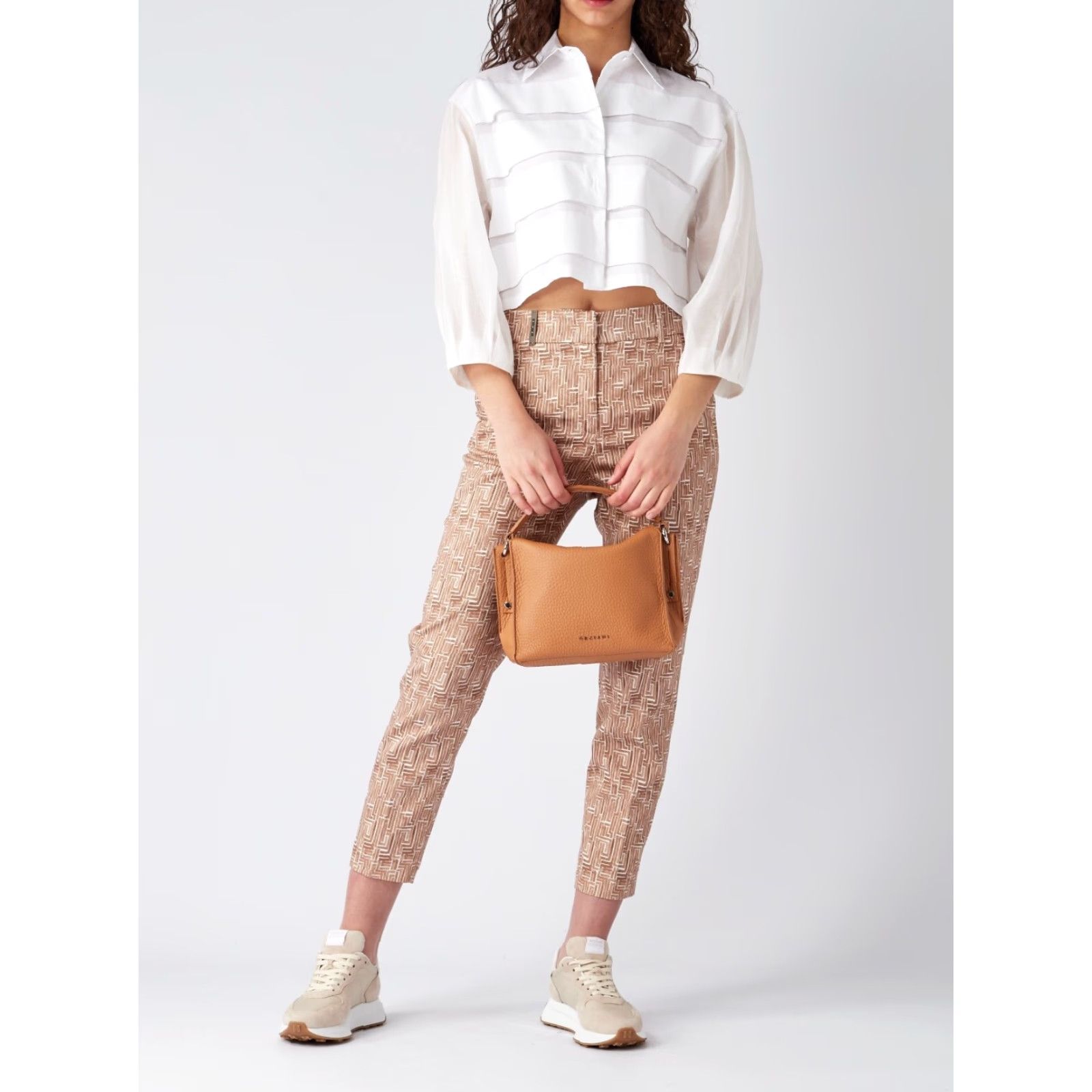 Peserico Peserico Cropped Trousers Women Regular-fit Multicolor Geometric Print High Waist Zip Front Pockets 16 US 52 EU Camel-Butter SUMMER 23 Italy Designer Size 38" / US 16 / IT 52 - 6 Thumbnail