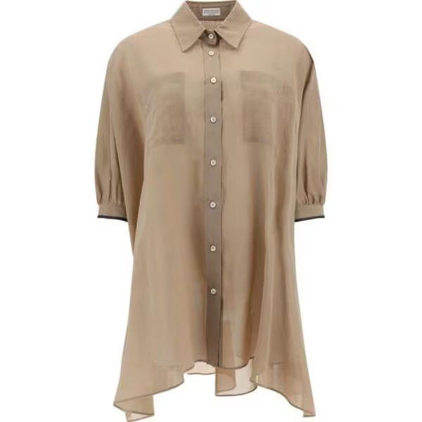 Brunello Cucinelli o1mle0325 Monili Embroidered Blouse in Sand Size XS / US 0-2 / IT 36-38 - 1 Thumbnail