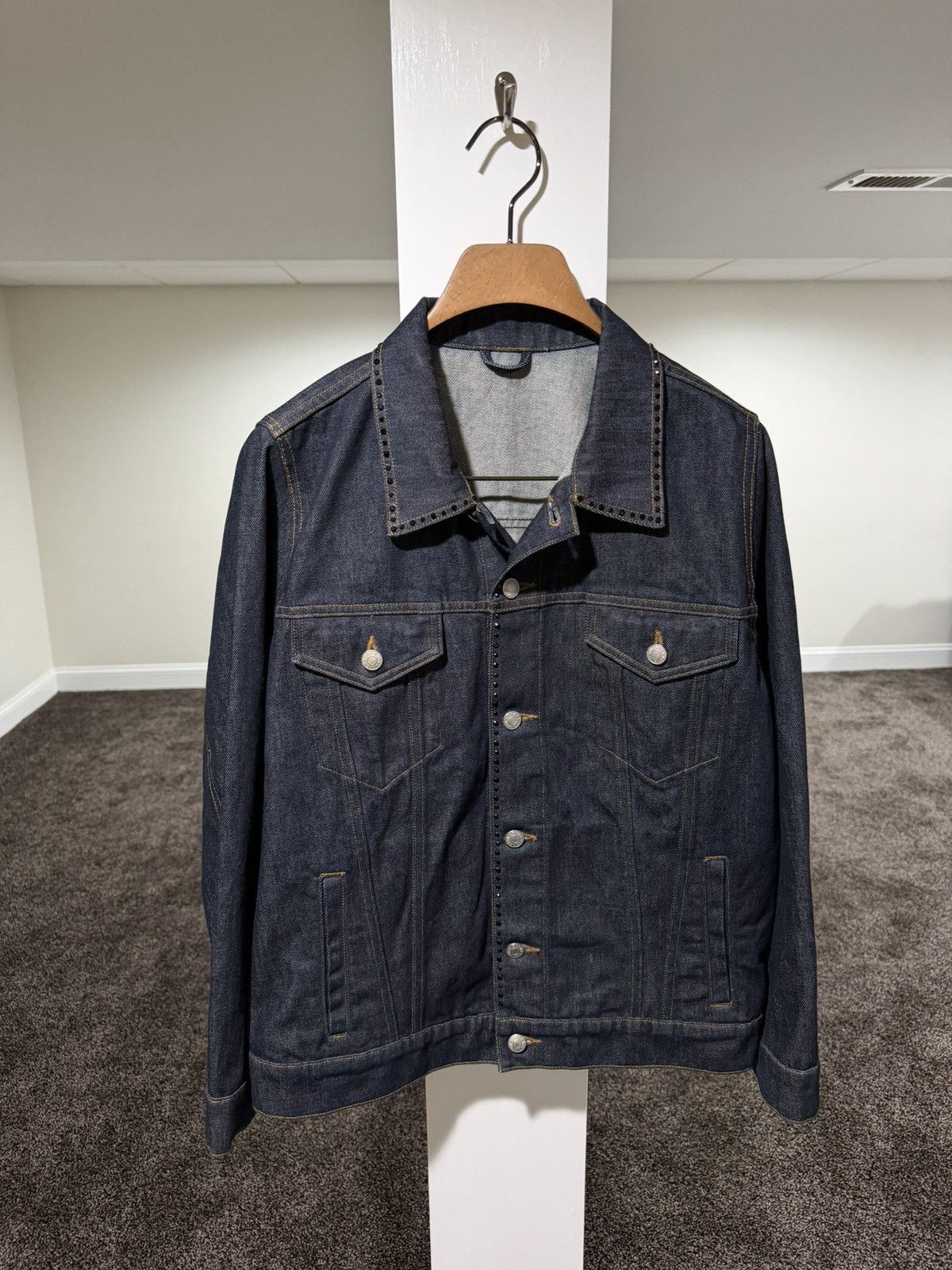 Dries Van Noten Dries Van Noten Rhinestoned Studd Navy Denim Trucker Jacket Size US L / EU 52-54 / 3 - 3 Thumbnail