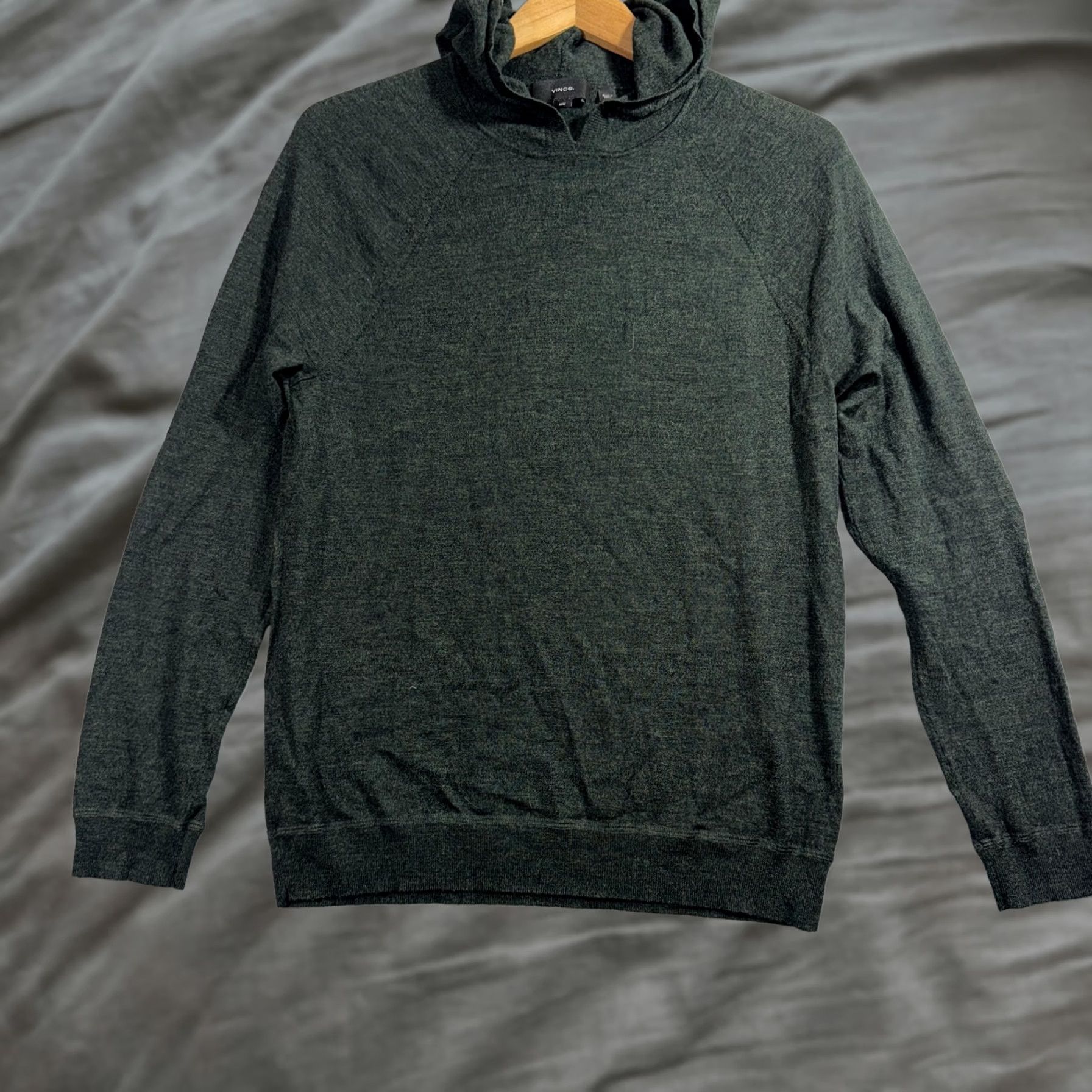 Vince Vince Mens Medium Green Merino Wool Hooded Pullover Sweater Knit Size US M / EU 48-50 / 2 - 1 Thumbnail