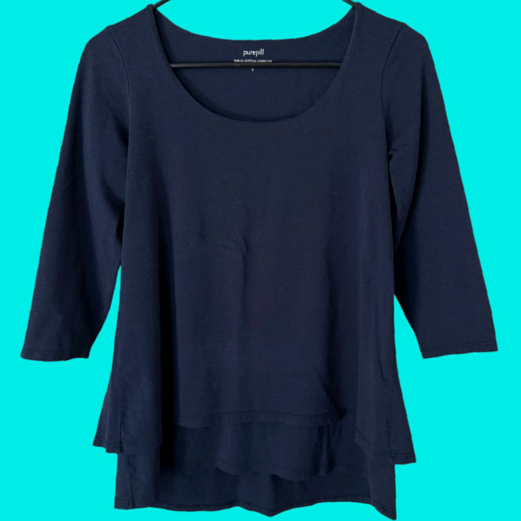 J. Jill Pure J.Jill Top Women's Size Small Blue Scoop-Neck 3/4 Sleeve Elliptical Layered Size S / US 4 / IT 40 - 1 Thumbnail