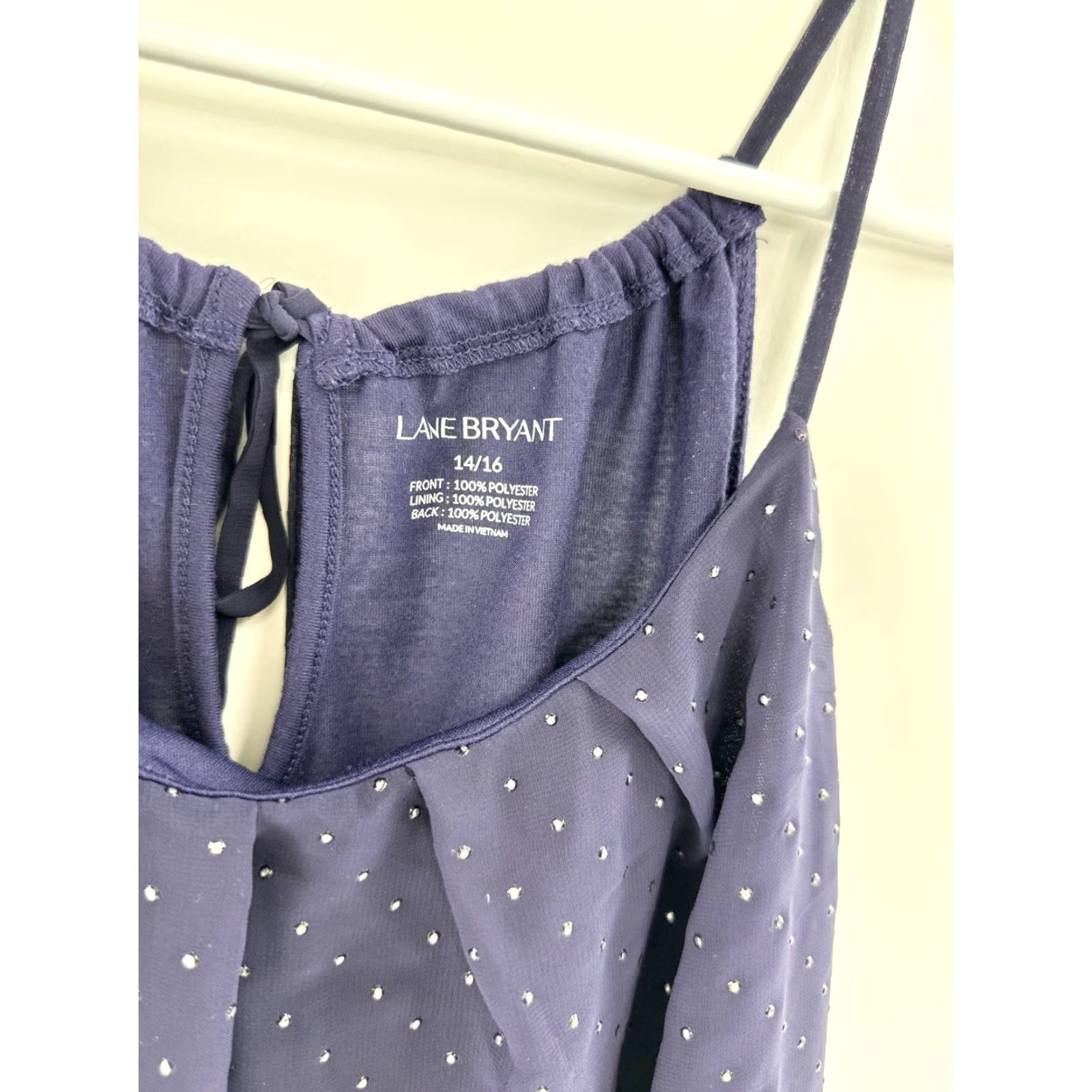 Vintage Lane Bryant Top Womens 14/16 Navy Studded Camisole Spaghetti Strap Scoop Neck Tank Sleeveless Size XL / US 12-14 / IT 48-50 - 4 Thumbnail