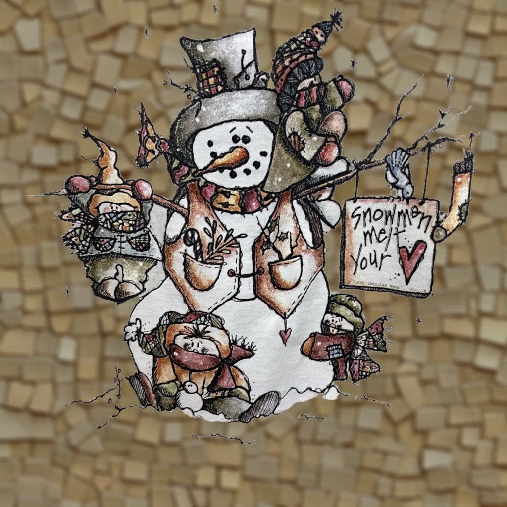 Vintage VINTAGE Snowman Shirt Long Sleeve Large Snowmen Melt Your Heart Sweetheart Beige 1990s Size L / US 10 / IT 46 - 1 Thumbnail
