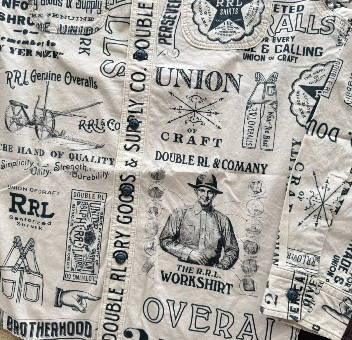 RRL Ralph Lauren RRL Ralph Lauren Double RL Vintage Print Work Shirt K22 Size US S / EU 44-46 / 1 - 3 Thumbnail