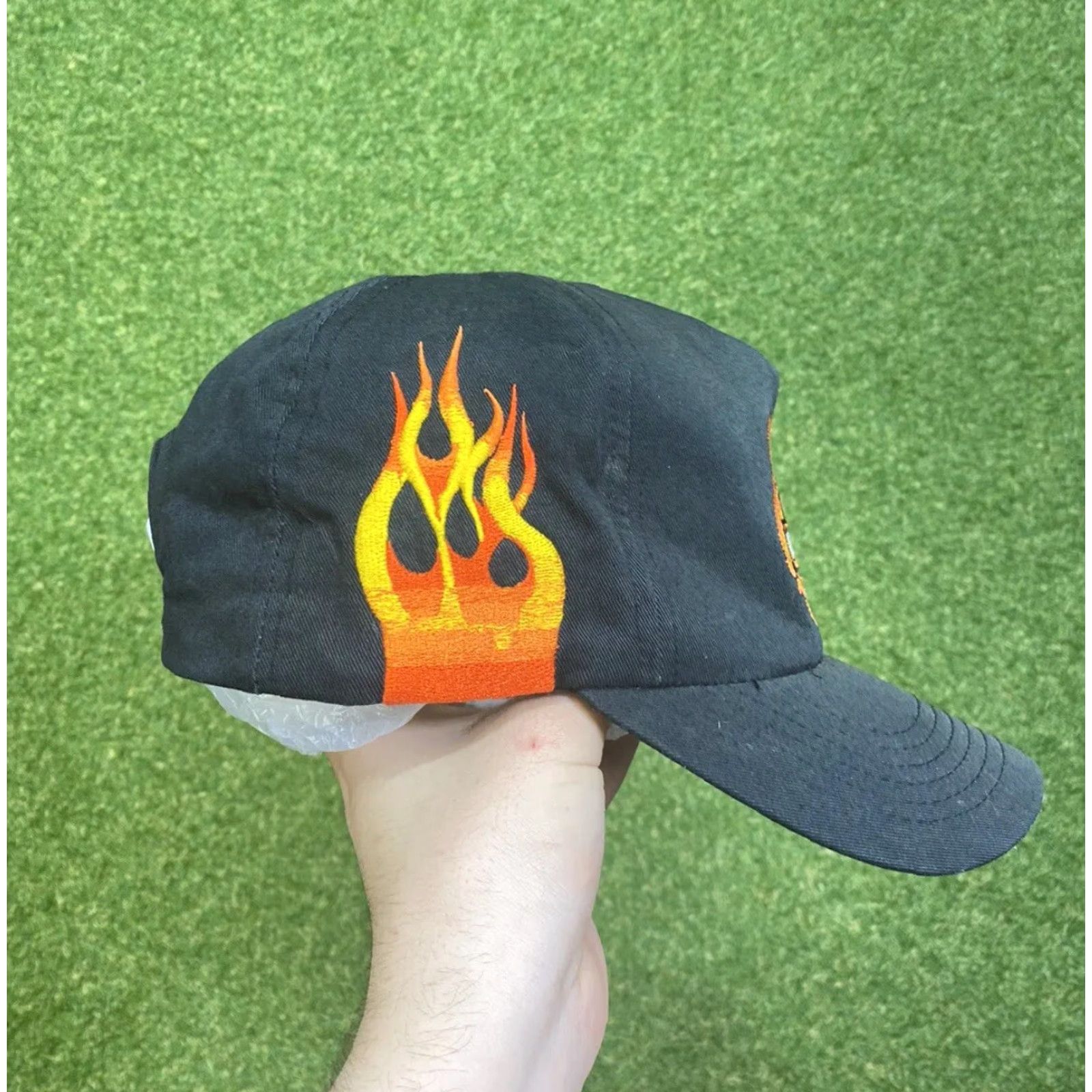 Harley Davidson Harley-Davidson Snapback Hat Flame AOP 90s Vintage Cap Adjustable Strap Mens Adjustable Black Cotton Knit Hat Size ONE SIZE - 2 Thumbnail