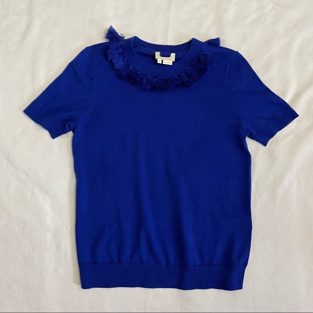 Kate Spade New Kate Spade Silk Cashmere Tassel Cobalt Blue Short Sleev Size XS / US 0-2 / IT 36-38 - 6 Thumbnail
