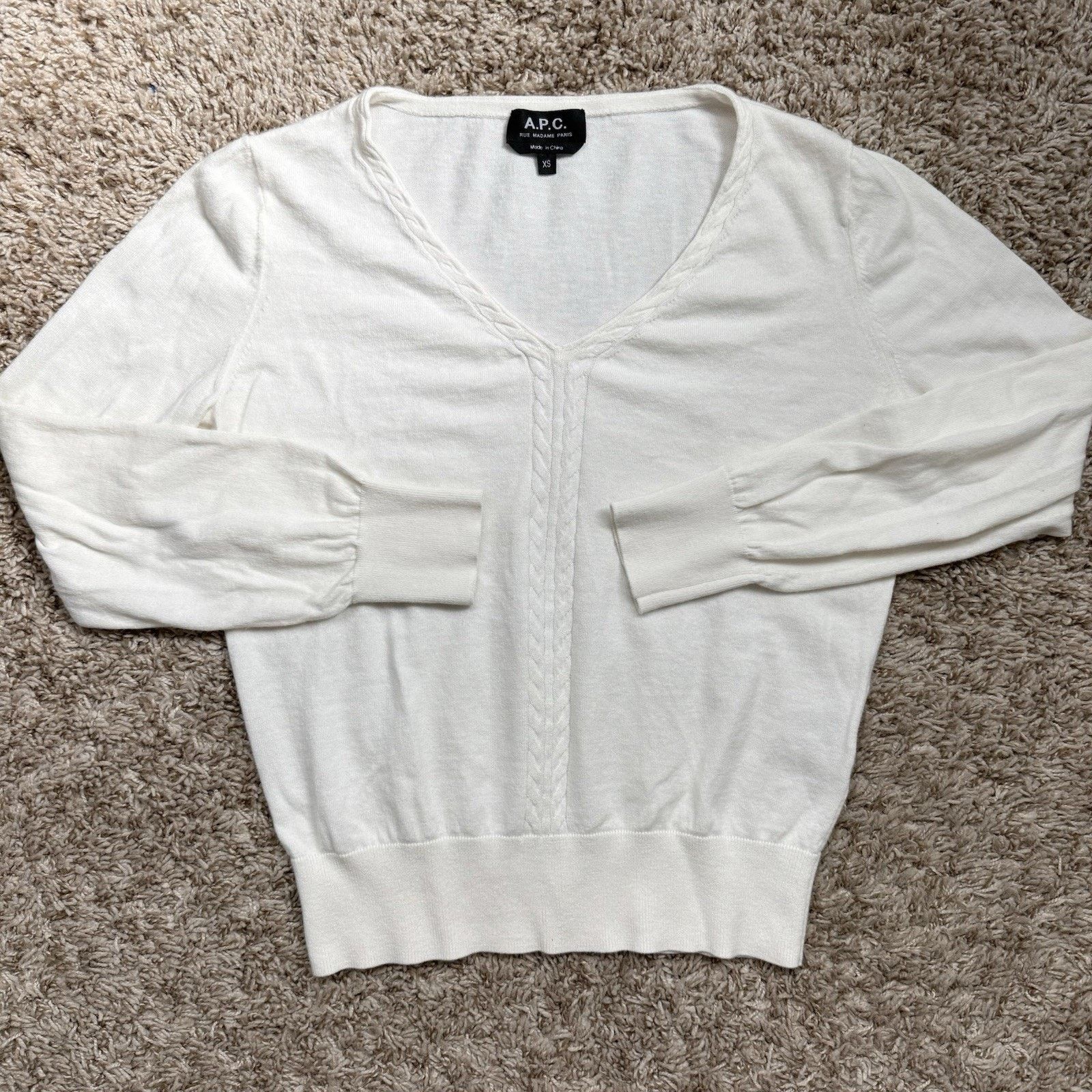 A.P.C. A.P.C. White V Neck Sweater Cotton Size XS Cashmere Wool Size XS / US 0-2 / IT 36-38 - 1 Thumbnail