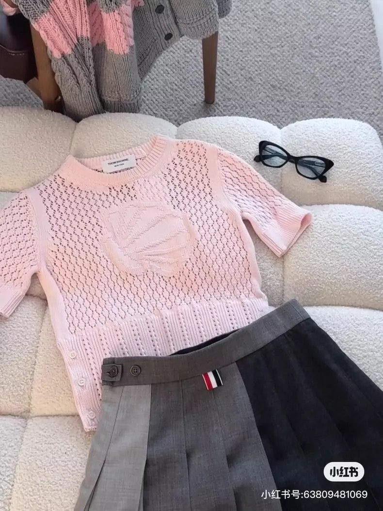 Thom Browne Thom Browne Pink shell lace knit short sleeves Size XS / US 0-2 / IT 36-38 - 7 Thumbnail