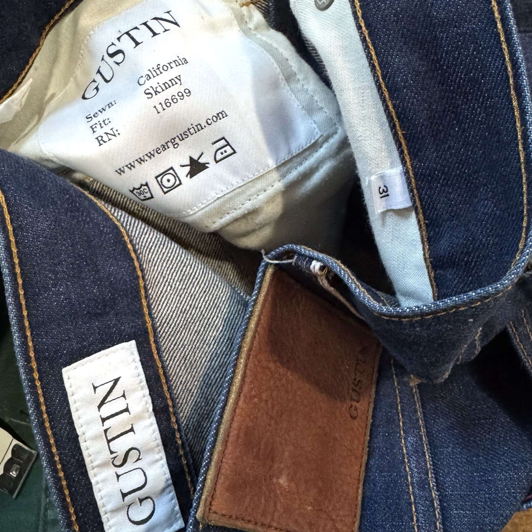 Gustin GUSTIN Jeans Slim Denim 31x34 Selvedge Califormia Raw Dark Blue Wash 90s Mens Slim Fit Women? Size US 31 - 4 Thumbnail