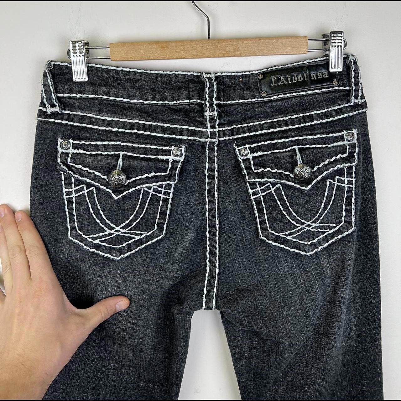 Designer La Idol Premium Black Flare Jeans with Unique Stitching Size 30" / US 8 / IT 44 - 4 Thumbnail