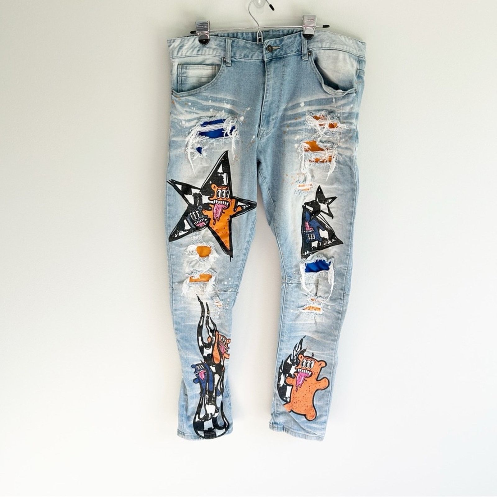 NWT Smoke Rise Distressed Painted Slim Tapered Jeans 38