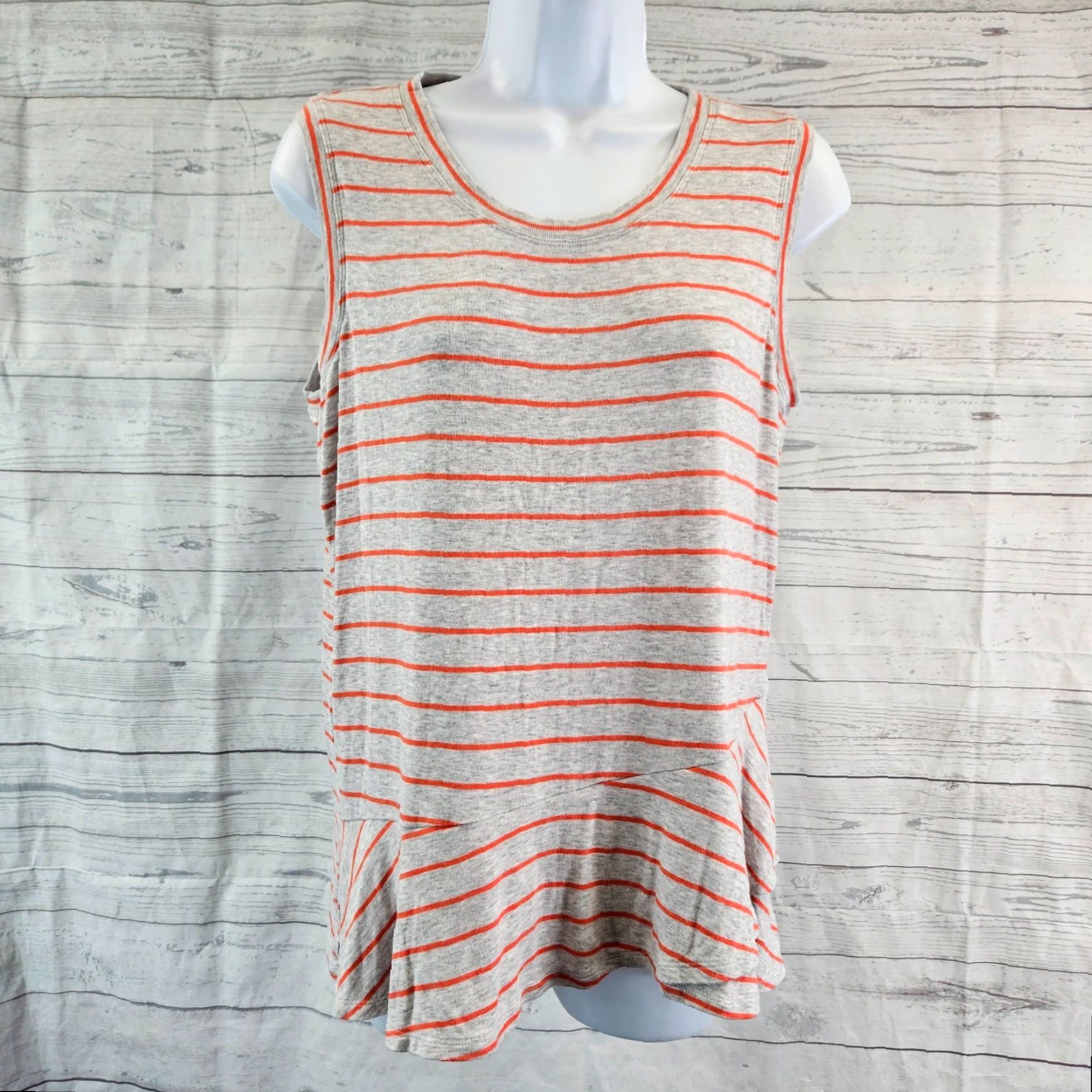 Vintage Cabi Tank Top Womens Ruffle Gray Striped Rayon Blend Sz S Small Sleeveless Shirt Top Women Size S / US 4 / IT 40 - 2 Thumbnail