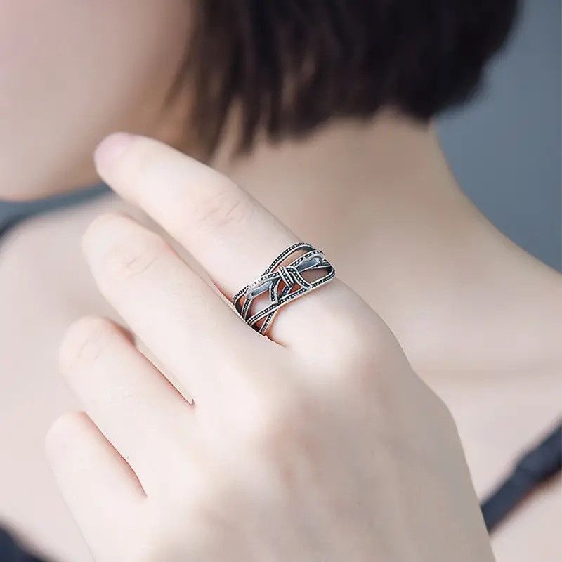 Jewelry × Vintage Bowknot Geometric Rings Art Silver Jewelry Rings Size ONE SIZE - 5 Thumbnail