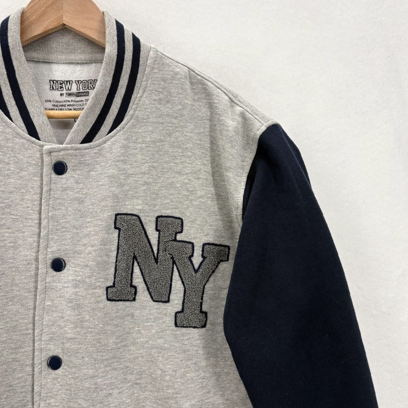 Vintage Torkia Jacket NY Patch Varsity NY New York Mens Large Gray Navy Varsity Letterman Jacket Size US L / EU 52-54 / 3 - 2 Thumbnail
