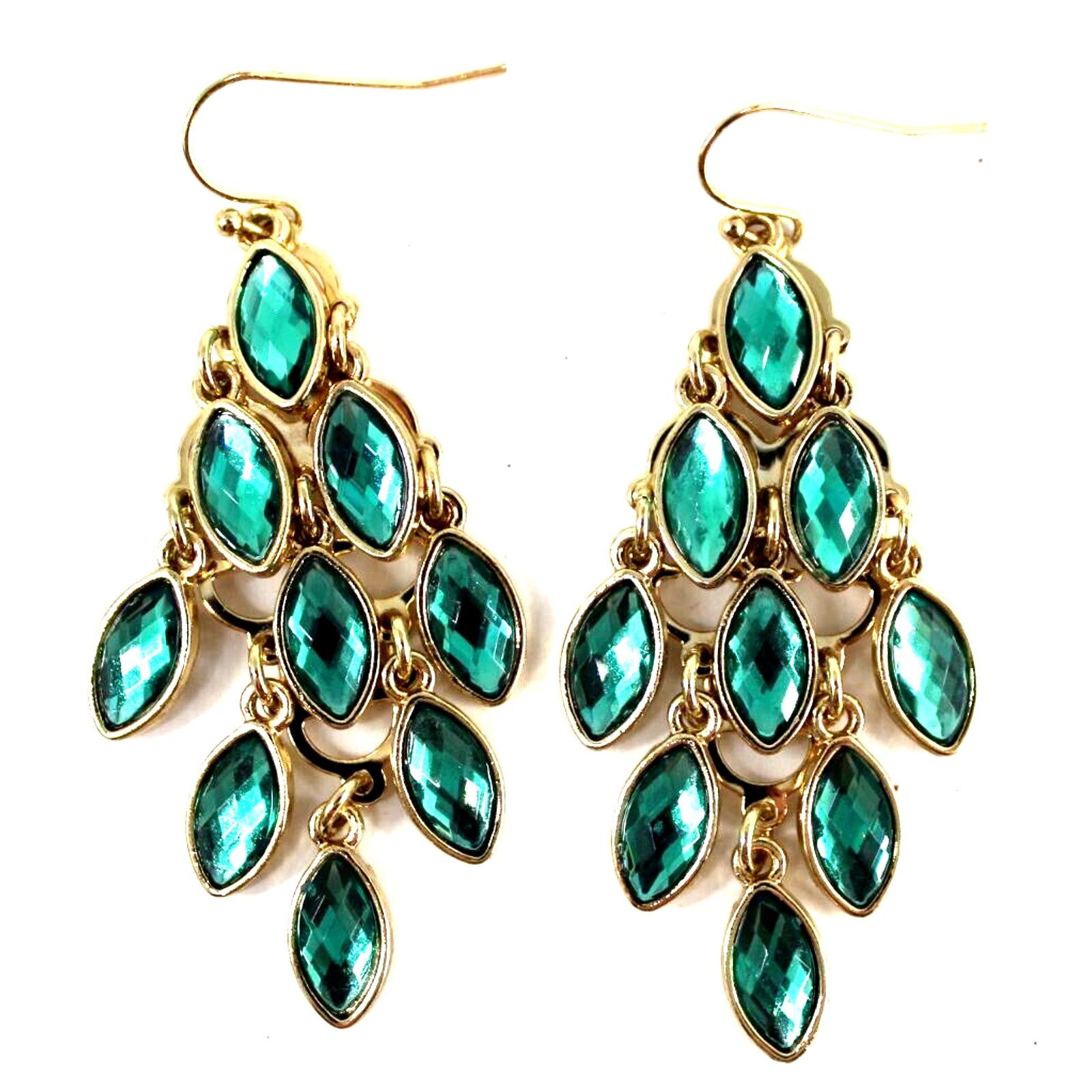Other Emerald Green Marquis Faux Gem Earrings • Goldtone • 2.5" Size ONE SIZE - 1 Thumbnail