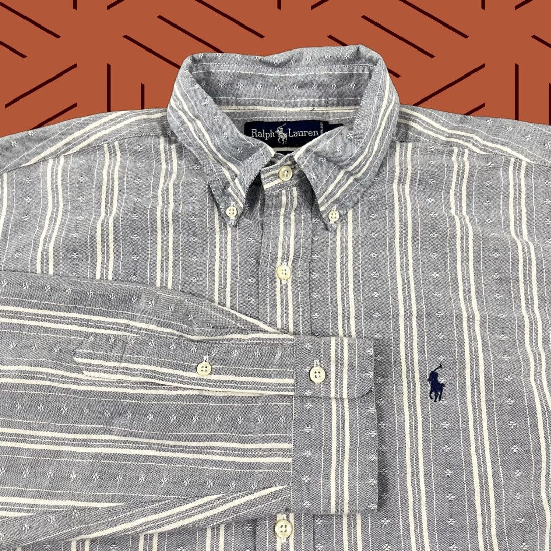 Ralph Lauren VTG Ralph Lauren Shirt Men XL Blue White Striped Button-Down Classic 90s Patterned Preshop? Size US XL / EU 56 / 4 - 1 Thumbnail