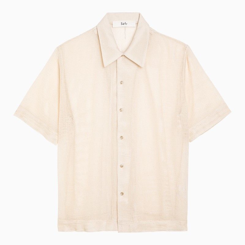 image of Sefr Noam Beige Cotton Knit Shirt, Men's (Size Large)